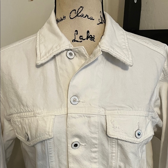 Favorite Daughter White Pockets Denim The Otto Jacket Boyfriend Distress Jacket - Picture 5 of 16